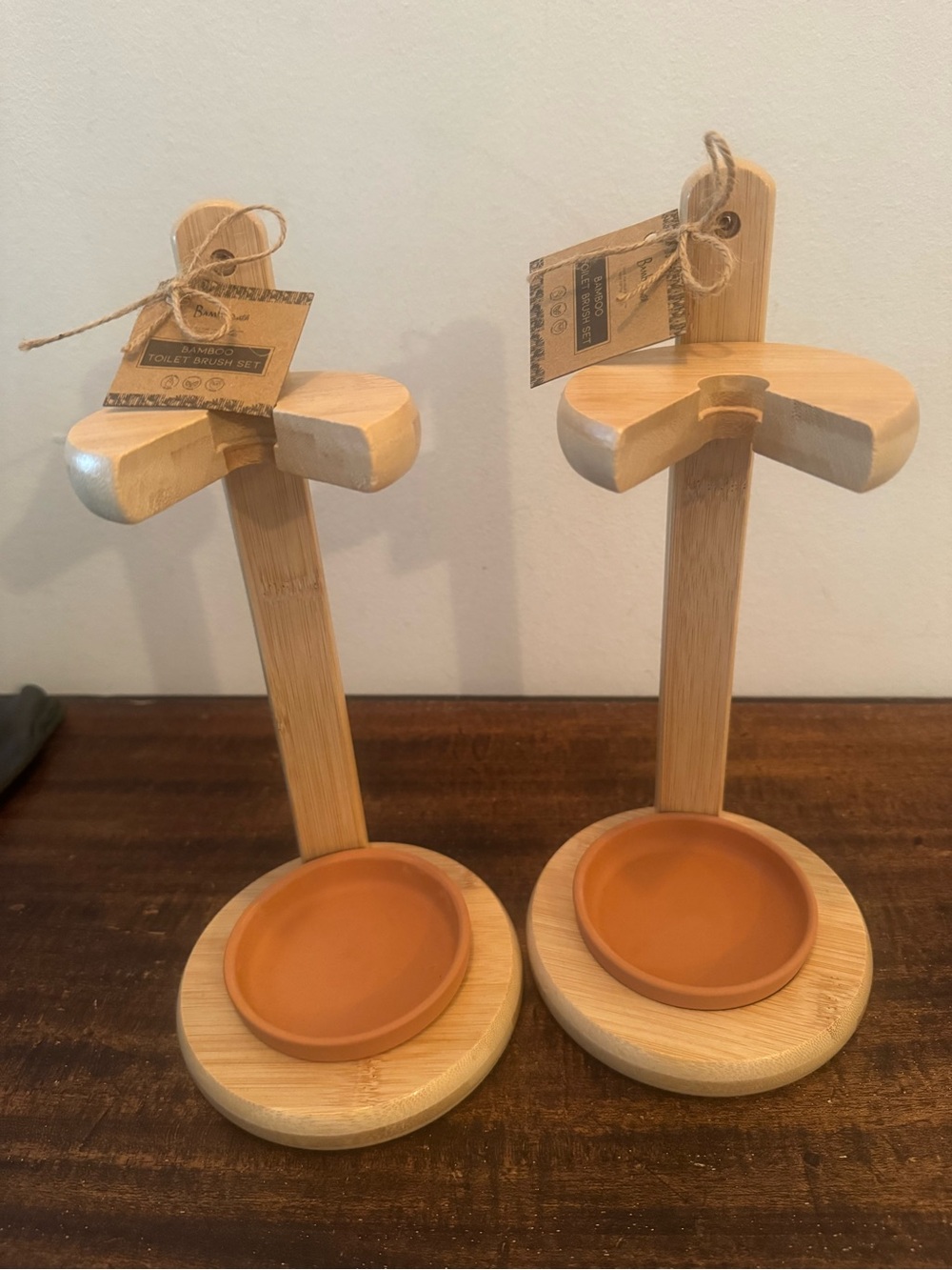 Bamboo Shaving Stand with Terracotta Soap Dishes - 2 Pair- NO brush